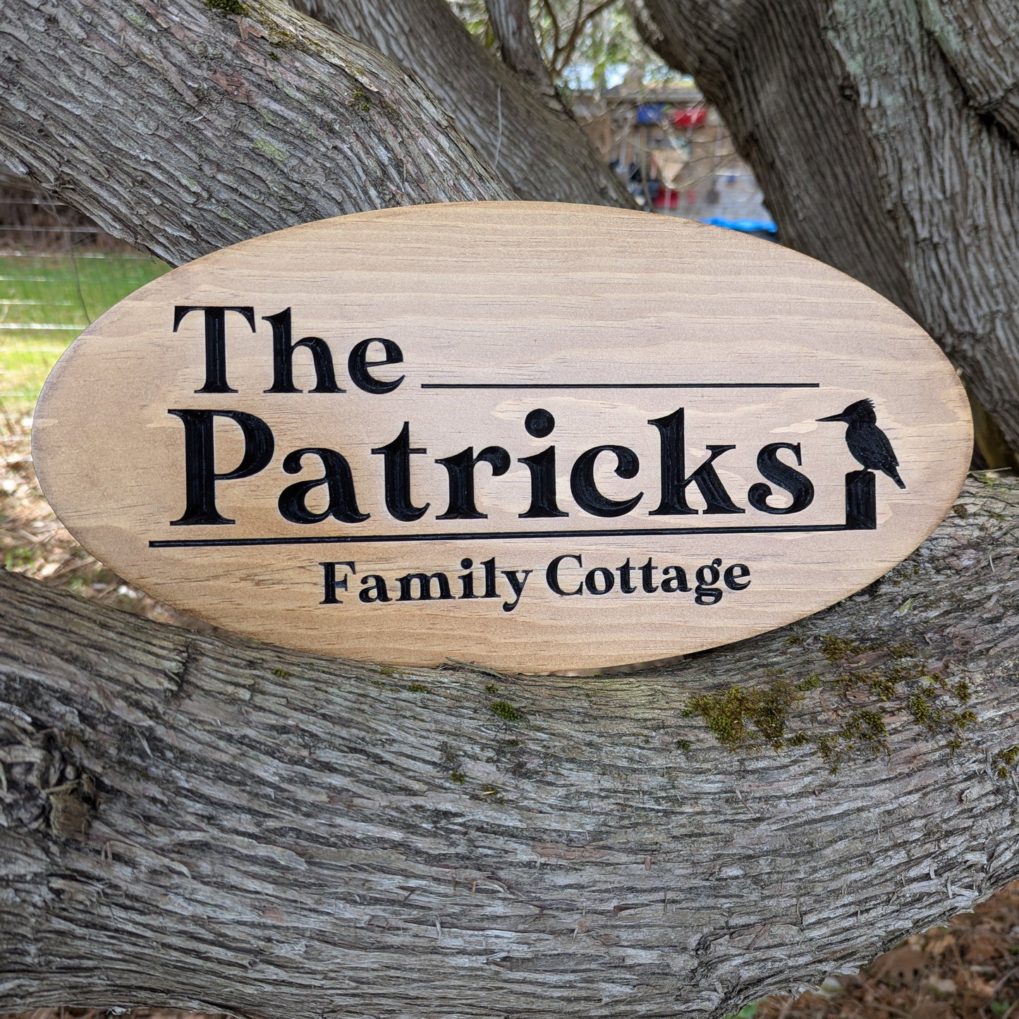 Wooden Engraved Oval Sign with Graphic