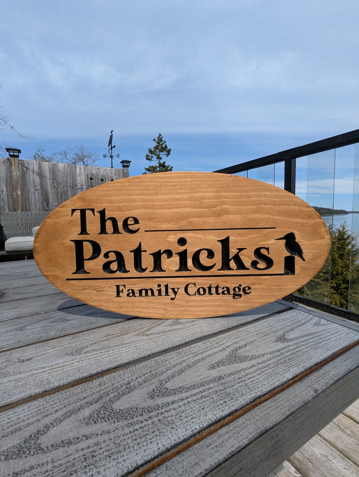 Wooden Engraved Oval Sign with Graphic