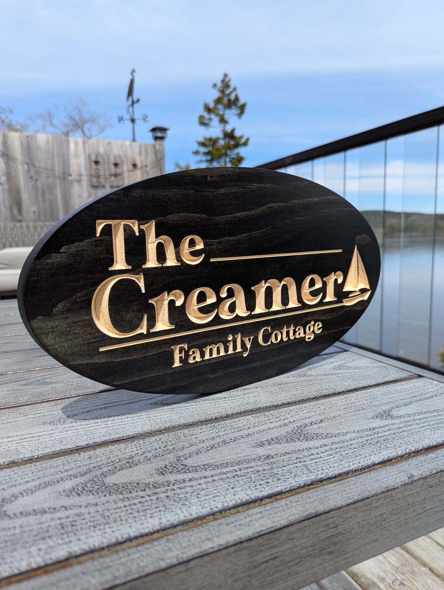 Wooden Engraved Oval Sign with Graphic
