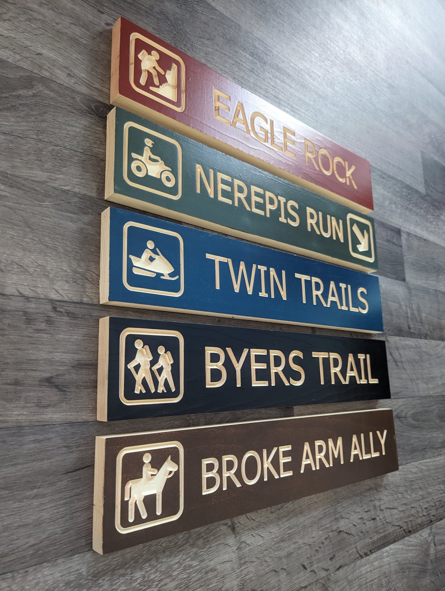 Trail Sign Engraved in Wood