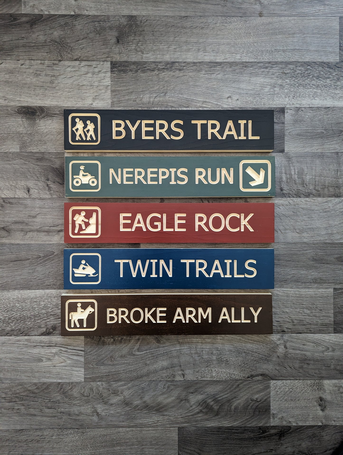 Trail Sign Engraved in Wood